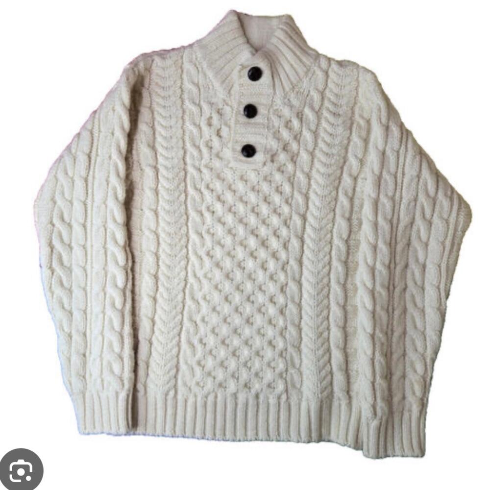 Vintage 90s L.L. bean cream 100% wool cable knit fisherman's sweater